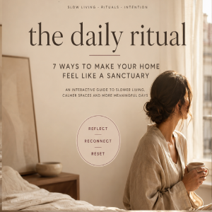 woman relaxing with tea by a sunlit window beside the daily ritual slow living guide by uyinu